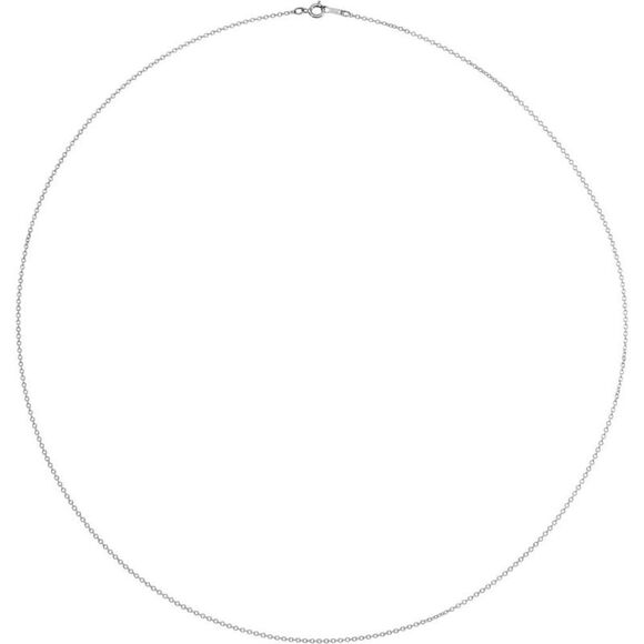 1mm 18k White Gold Solid Cable Chain Spring Ring Clasp 16-in Necklace - Picture 2 of 4